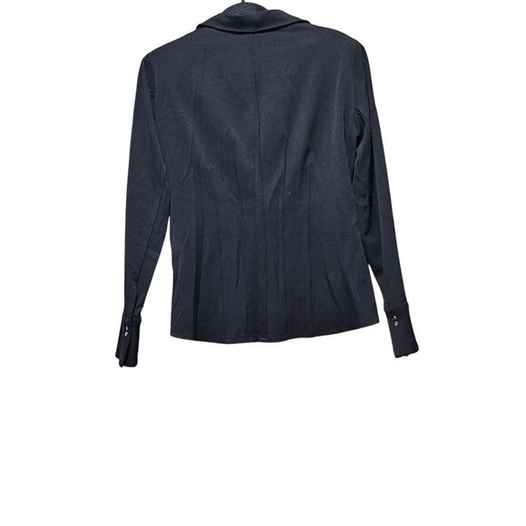 Vex Womens Black Button-Up Blouse With Decorative Ribbon & Pearl Accents - Picture 2 of 8